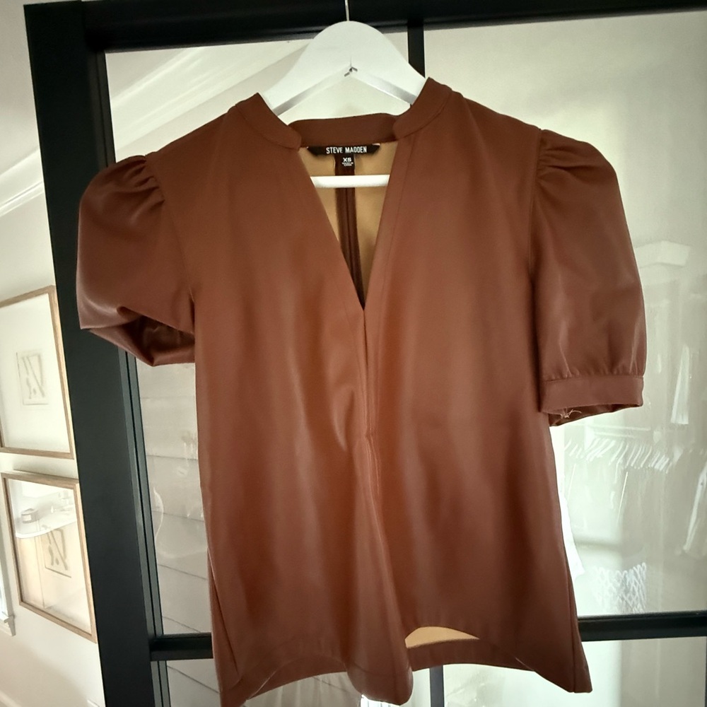 Steve Madden Faux leather puff sleeve top